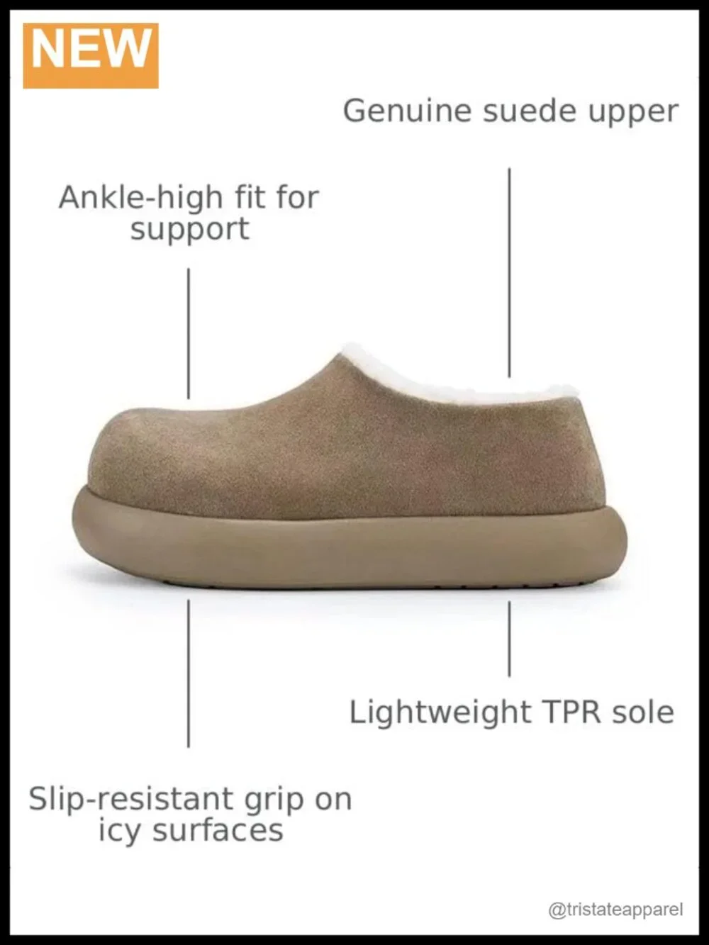 Genuine Suede Waterproof Platform Snow Boots Fleece Lined Slip-On Winter Ankle